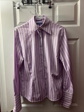Façonnable Women’s Lavender Stripes Button Down Shirt Size M Designed in France